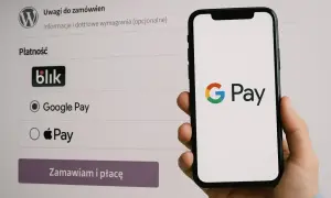 Telefon z logo Google Pay obok opcji płatności na stronie internetowej. Dowiedz się, jak płacić telefonem.