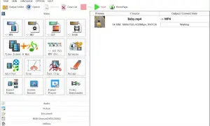 FormatFactory – program do konwersji wideo, audio i obrazów. Widoczny ekran główny z opcjami konwersji MP4, MKV, GIF, WebM.