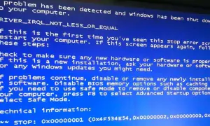 Niebieski ekran śmierci Windows z błędem DRIVER_IRQL_NOT_LESS_OR_EQUAL. Komputer wymaga restartu.