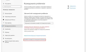 Ekran ustawień Windows z sekcją "Rozwiązywanie problemów". Widoczny przycisk "Dodatkowe narzędzia do rozwiązywania problemów", który może pomóc w rozwiązaniu problemów, np. błędu 0x80070002.