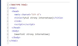 Kod HTML strony z tagiem `<link>` do dodania hiperłącza.