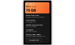 Orange internet mobilny bez limitu: 75 GB za 35 zł/miesiąc, rozmowy i SMS-y bez limitu. Dostępny eSIM i 5G.
