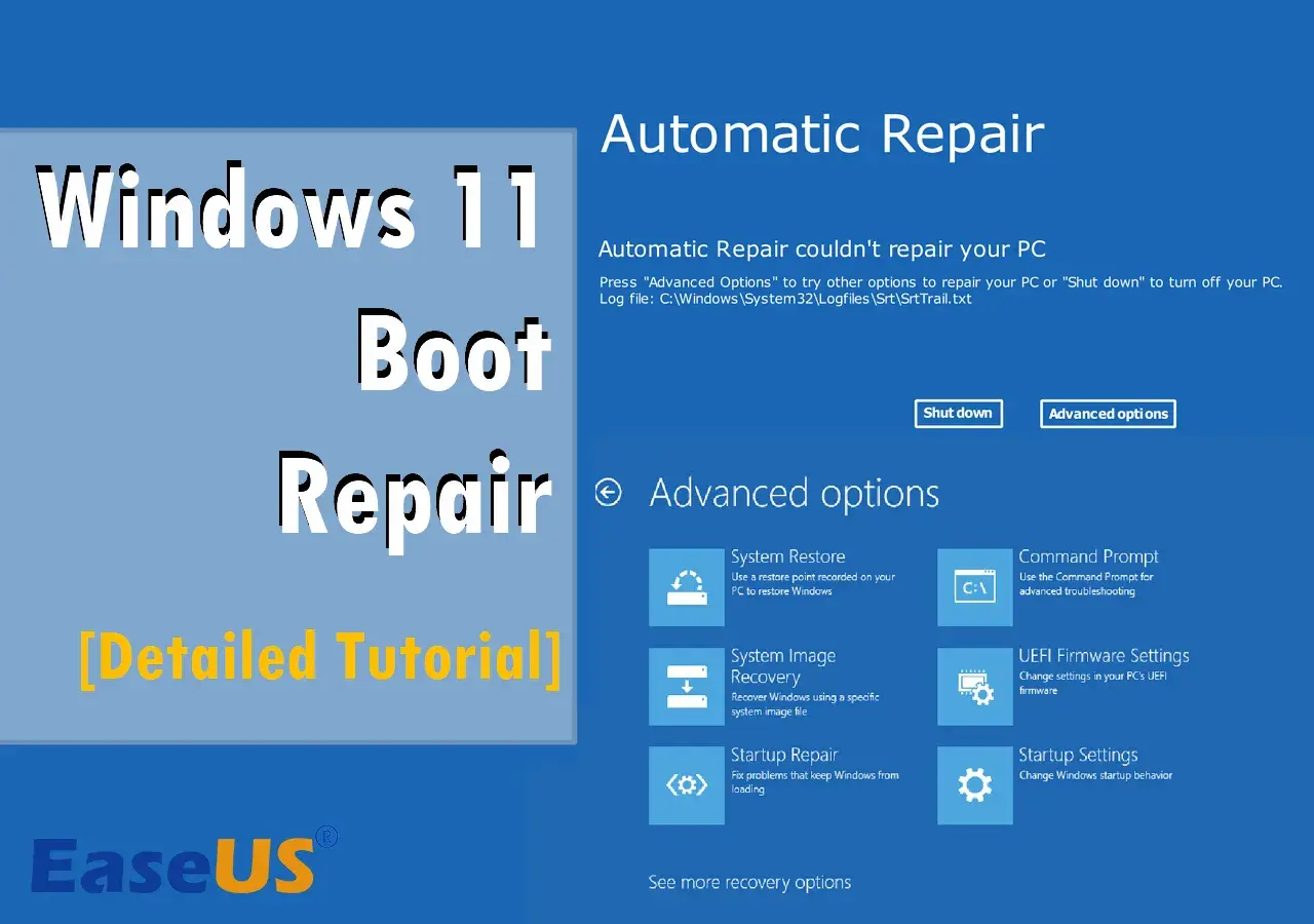 Ekran naprawy automatycznej systemu Windows 11, pokazujący opcje takie jak przywracanie systemu i wiersz poleceń. To jest ekran **windows boot manager**.