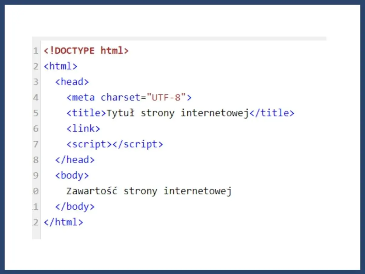 Kod HTML strony z tagiem `<link>` do dodania hiperłącza.