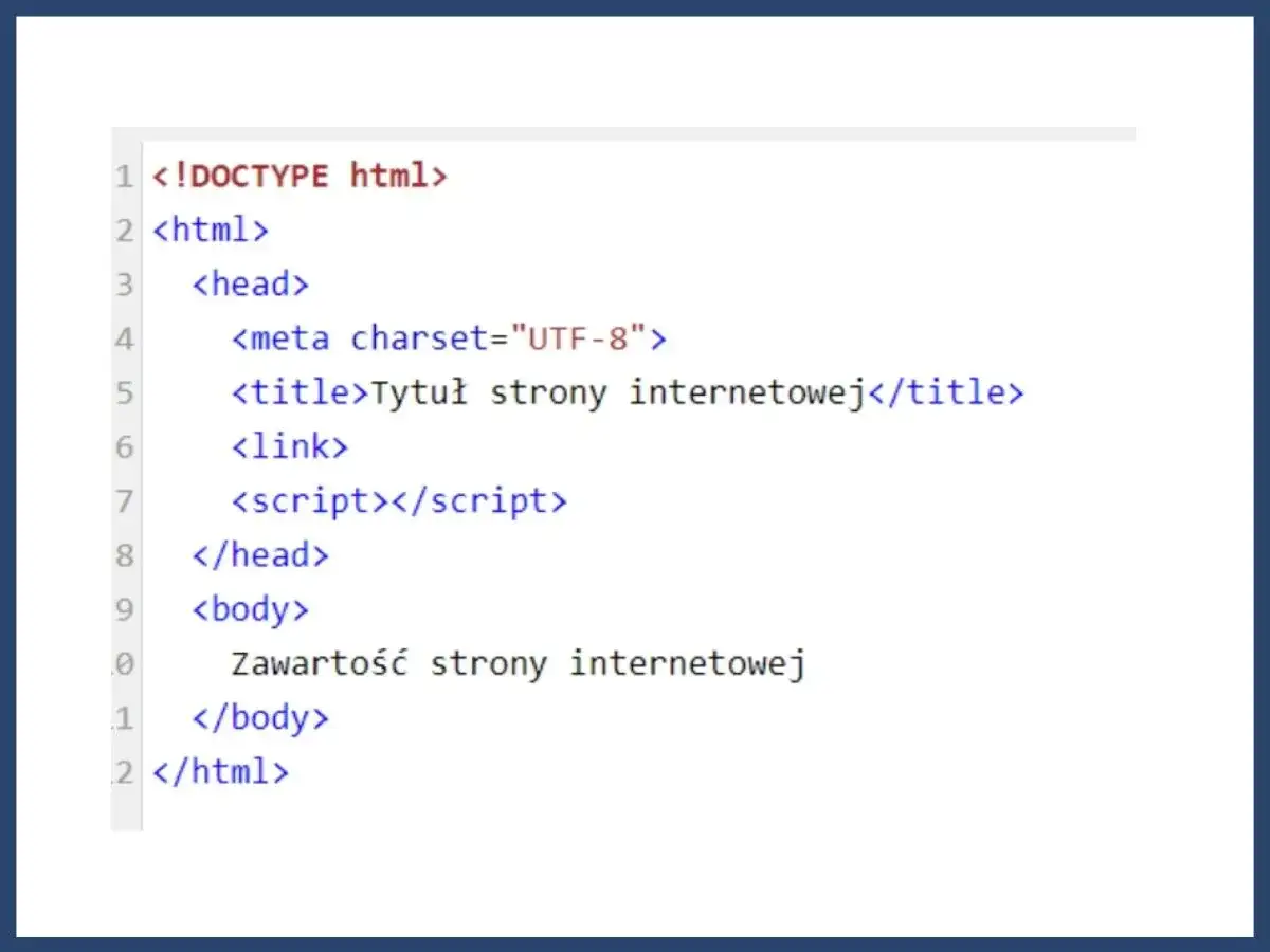 Kod HTML strony z tagiem `<link>` do dodania hiperłącza.