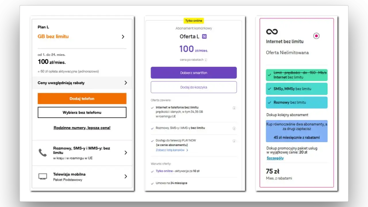 Orange internet mobilny bez limitu: abonament komórkowy z nielimitowanym internetem, rozmowami i SMS/MMS. Oferta L za 100 zł/mies.