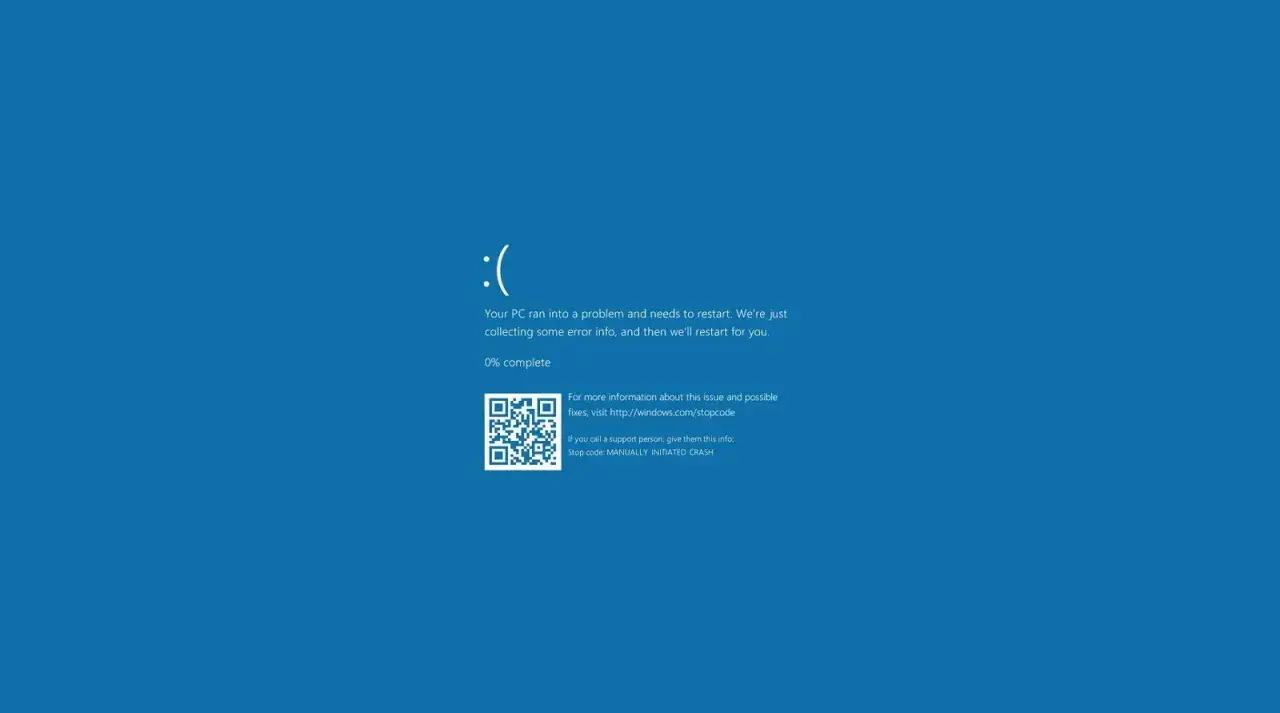 Niebieski ekran śmierci Windows z komunikatem