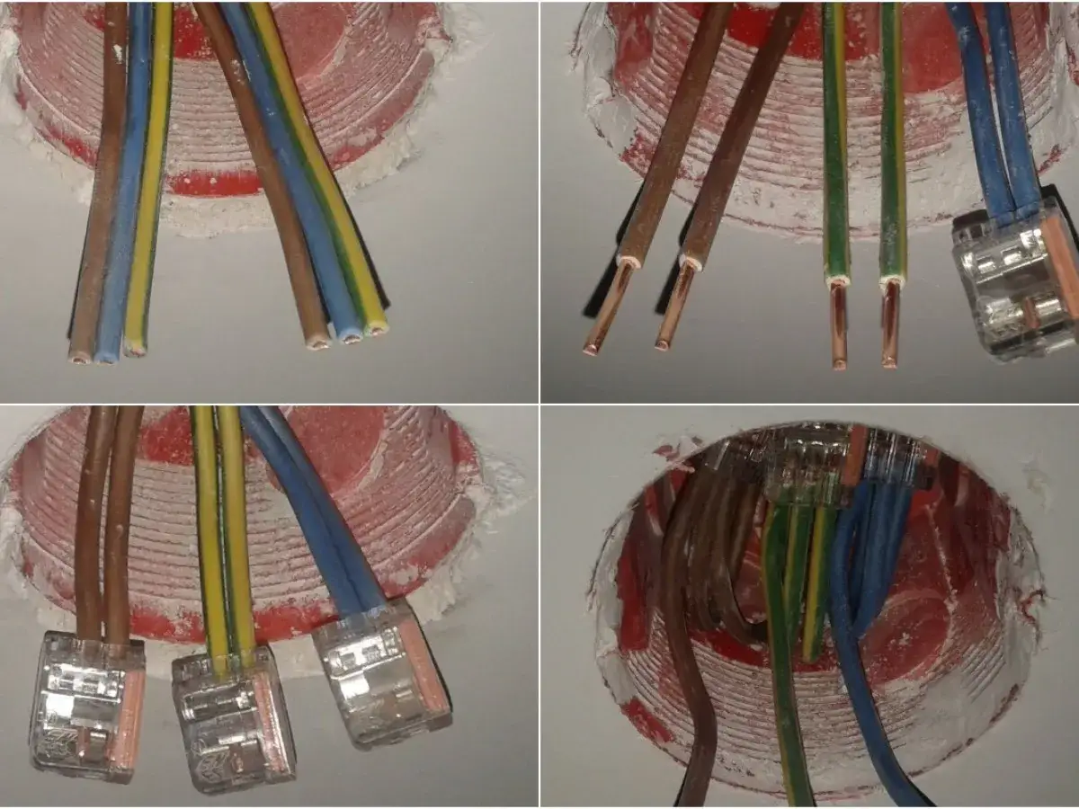 Instalacja elektryczna: ile gniazdek na jednym obwodzie? Widać tu kilka przewodów w puszkach instalacyjnych, gotowych do podłączenia.