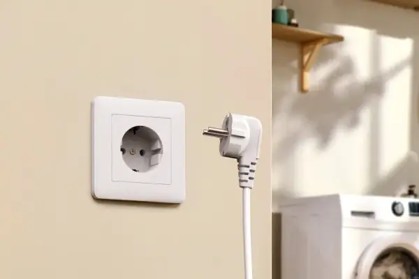 Gniazdko elektryczne i wtyczka gotowe do podłączenia. To symbol prądu zmiennego, który zasila nasze domy.